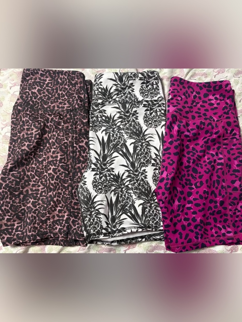 Women's Athletic Shorts - Black & Fuchsia Leopard Print Pair